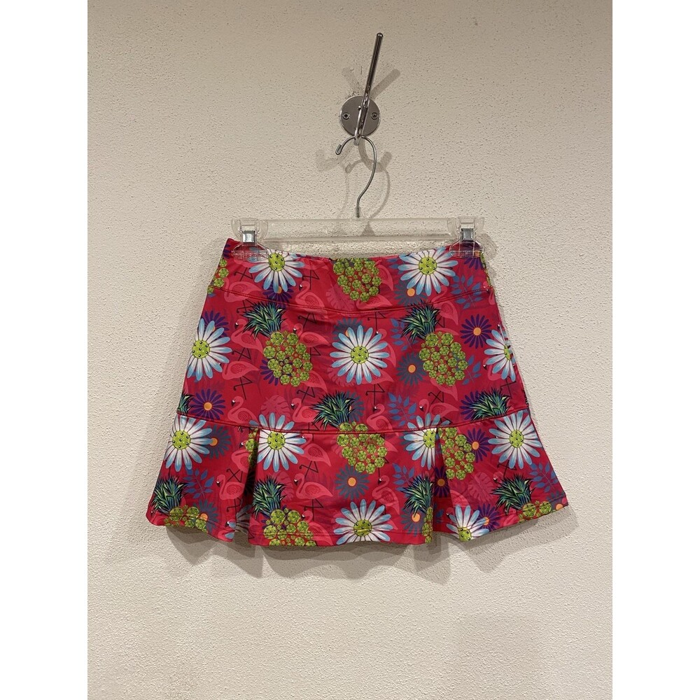 Trunkers Pickleball Skort Small Pink Tropical Floral Lined Ruffle Swim Skort